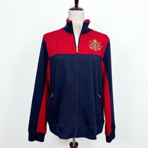 NEW Lauren Ralph Lauren Jacket Womens XL Navy Red LRL Crest Preppy Equestrian